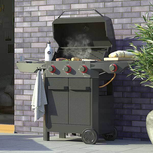 Tenneker® Gasgrill Carbon 133,4 x 60,3 x 112,3 cm 3-Brenner + Seitenbrenner, gusseiserner Rost, Platform System schwarz