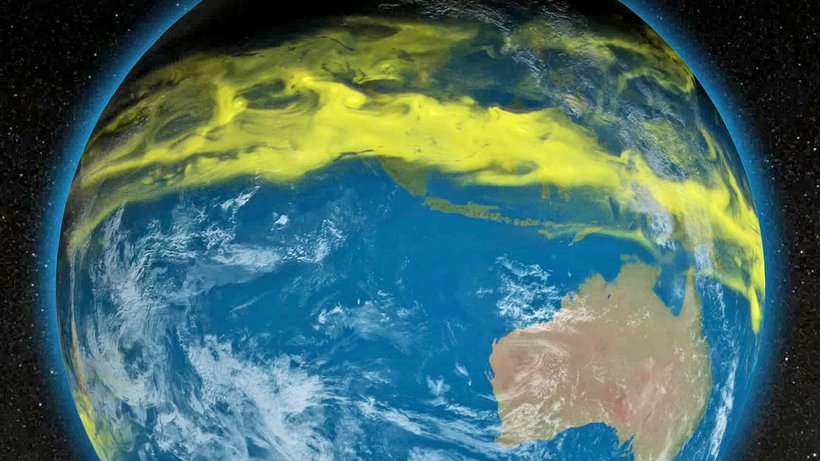  Eine Animation zeigt, wie ozonschädliche Substanzen vom Äquator zu den Polen der Erde wandern. © NASA 