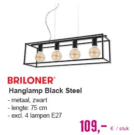 BRILONER Hanglamp Black Steel 4-lichts zwart | HORNBACH