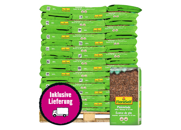 Pinien-Rindenmulch mittel 15-25 mm FloraSelf 45x50 L (= 2,25 m³) Palette inkl. Lieferung