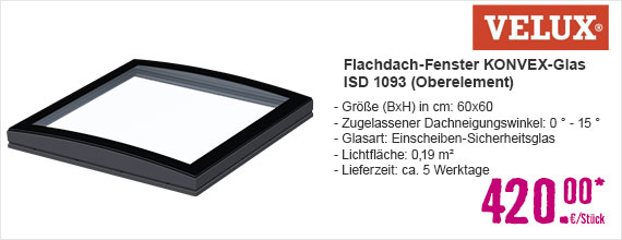 Flachdach-Fenster KONVEX-Glas VELUX ISD 1093 60x60 cm (Oberelement)