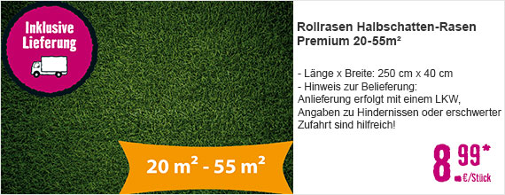 Rollrasen Halbschatten-Rasen Premium 20-55m²