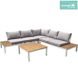 GARDEN PLACE Loungeset Jessi De Luxe aluminium wit met hout 4-delig incl. kussens | HORNBACH