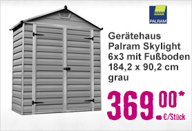 Gerätehaus PALRAM Skylight 6x3 mit Fußboden 184,2x90,2 cm grau