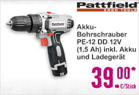 Akku-Bohrschrauber Pattfield PE-12 DD 12V (1,5 Ah) inkl. 1 Akku und Ladegerät