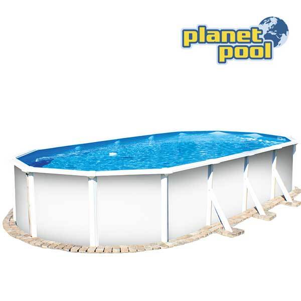 Aufstellpool Stahlwandpool-Set Planet Pool Vision-Pool Classic oval 730x360x120 cm inkl. Sandfilteranlage, Leiter, Einbauskimmer,Filtersand & Anschlussschlauch weiß