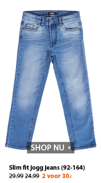 Stoere blauwe slim fit jogg jeans voor jongens.