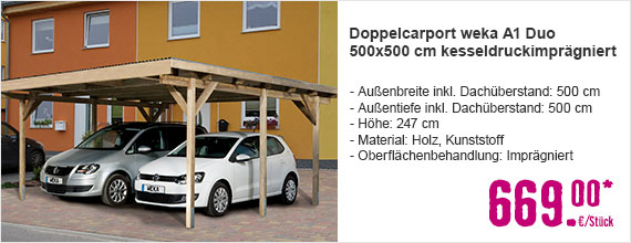 Doppelcarport weka A1 Duo 500x500 cm kesseldruckimprägniert