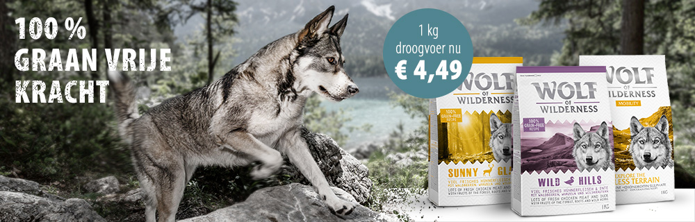 Probeer 100% graanvrije Wolf of Wilderness droogvoer voor €4,49!