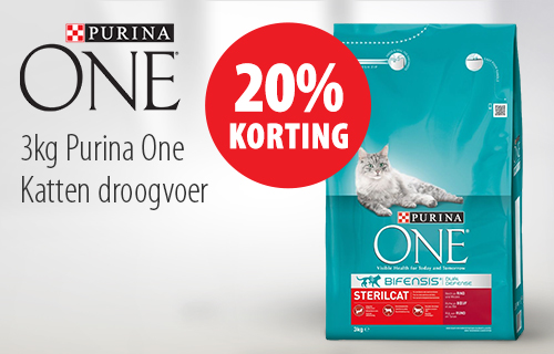 20% korting op 3kg Purina One Katten Droogvoer!