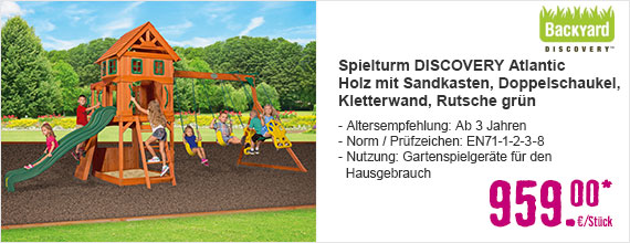 Spielturm Beach Tower Swing Holz mit Sandkasten, Einzelschaukel, Rutsche blau