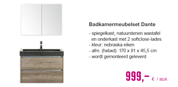 Badkamermeubelset Dante 80 cm natuurstenen wastafel incl. spiegelkast nebraska eiken| HORNBACH