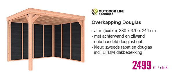 OUTDOOR LIFE Overkapping, Douglas, 1 zijwand rabat zwart, 270x330 cm | HORNBACH