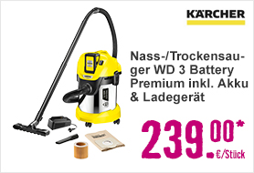 Nass-/Trockensauger Kärcher WD 3 Battery Premium inkl. Akku & Ladegerät