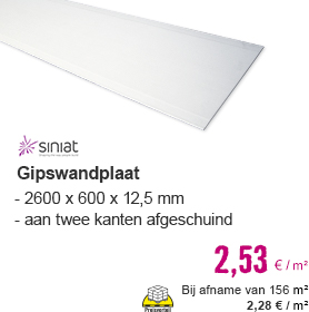 SINIAT Gipswandplaat afgeschuinde kant 2600 x 600 x 12,5 mm