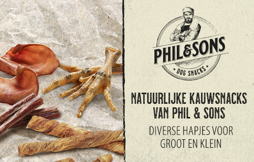 Natuurlijke kauwsnacks van Phil & Sons. Diverse hapjes voor groot en klein. 