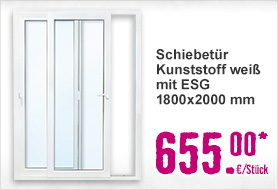 Schiebetür Kunststoff weiß mit ESG 1800x2000 mm