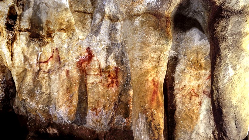  Sieht aus wie eine Leiter. Aber ob Neandertaler daran schon dachten, als sie vor mehr als 64.000 Jahren diese Linien an die Wand einer Höhle, die im heutigen Spanien liegt, malten? /© P. Saura/Science 