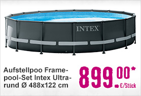 Aufstellpool Framepool-Set Intex Ultra rund Ø 488x122 cm inkl. Sandfilteranlage, Leiter, Abdeckplane, Untergrundfolie & Anschlussschlauch grau