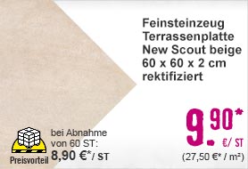 Feinsteinzeug Terrassenplatte New Scout beige 60x60x2 cm rektifiziert