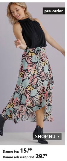 Ook nieuw:dames top en rok met print