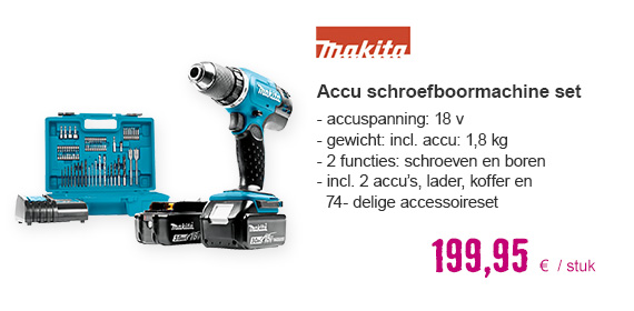 MAKITA Accu schroefboormachine set DDF453SFX1 (incl. 2 accu's, lader, koffer en 74-delige accessoireset)