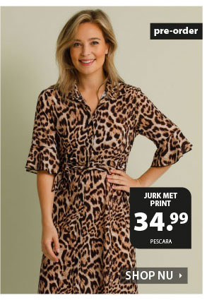 Stoere blousejurk voor dames met allover animalprint voor 34,99 euro