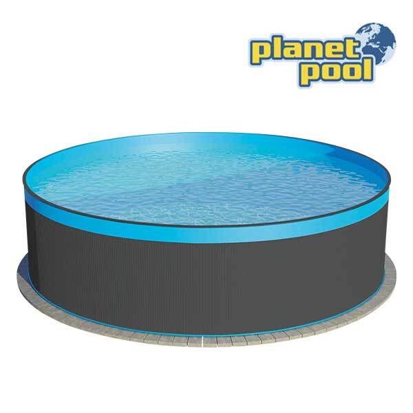 Aufstellpool Stahlwandpool-Set Planet Pool rund Ø 450x120 cm inkl. Sandfilteranlage, Leiter & Skimmer anthrazit mit Overlap-Folie blau