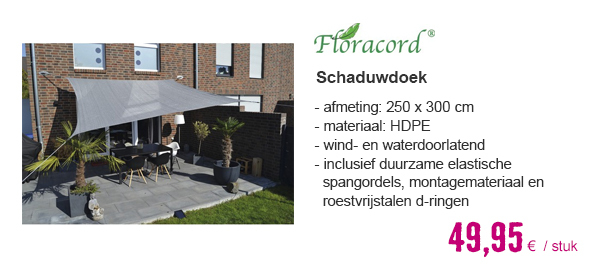 FLORACORD Schaduwdoek wind- en waterdoorlatend zilvergrijs 250x300 cm | HORNBACH