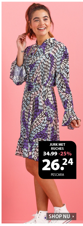 Bekijk en shop deze jurk met ruches met 25% korting!