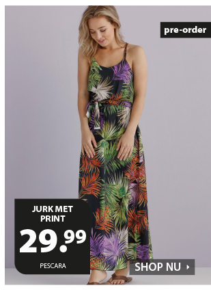 Lange zwierige dames jurk met allover print