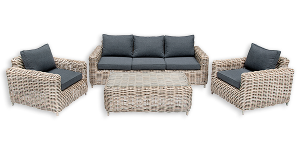 Loungeset Premium Luxur 5 -Sitzer bestehend aus: 2x Sessel, Sofa, Tisch und Sitzkissen Polyrattan Aluminium Grau