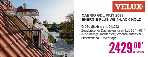 CABRIO VELUX GDL PK19 2066 ENERGIE PLUS WEIß-LACK HOLZ