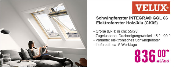 Schwingfenster VELUX INTEGRA® Elektrofenster GGL 66 Holz/Alu 55 x 78 cm (CK02)