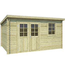 OUTDOOR LIFE Blokhut Amira vurenhout olijfgroen geïmpregneerd 380x230x211 cm (0) | HORNBACH