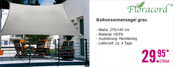 Balkonsonnensegel Rechteck HDPE grau 140x270 cm