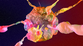 Diese Illustration zeigt eine mutierende und sich ausbreitende Krebszelle. © Westend61/Spectral photography/plainpicture