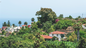  Umringt von Palmen, Bananenstauden und Eukalyptusbäumen hockt die Finca el Quinto in Los Realejos überm blauen Meer. © Gregor Lengler für MERIAN