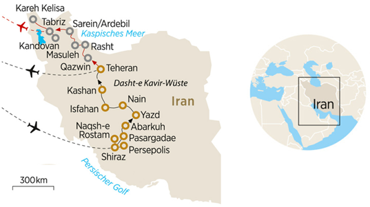 Karte Iran Rundreise