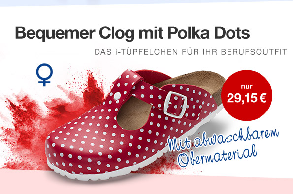 Bequemer Clog mit Polka Dots - DAS I-TÜPFELCHEN FÜR IHR BERUFSOUTFIT