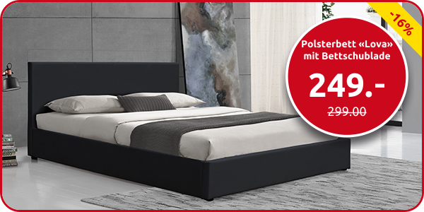 Polsterbett «Lova» mit Bettschublade, 140 x 200 cm, schwarz