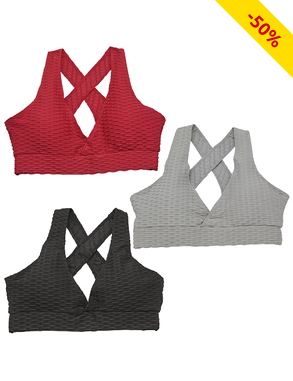 Sport-BHs, 3-er Pack, schwarz + grau + rot