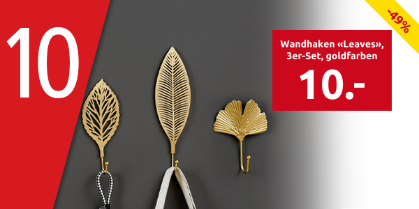 Wandhaken «Leaves», 3er-Set, goldfarben