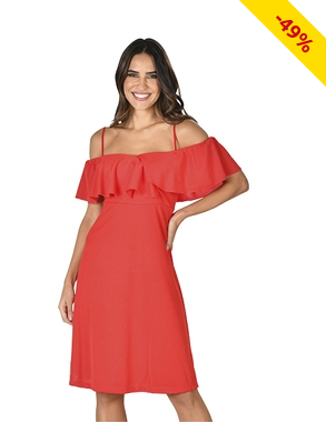 Kleid mit Volant-Dekolleté, rot