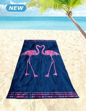 Strandtuch «Flamingo», 90x180 cm, marine/rosa