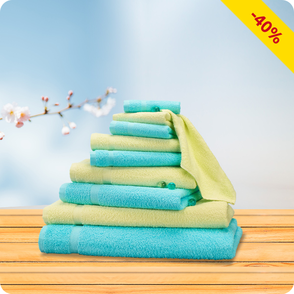 10-teiliges Frottee-Set, superflauschig, lime/türkis