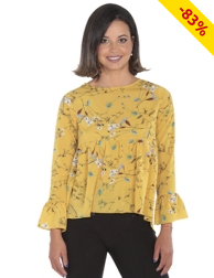 Volant-Bluse, gelb geblümt