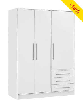 Kleiderschrank «Giant», 3-türig + 3 Schubladen, weiss, B 144,5 cm