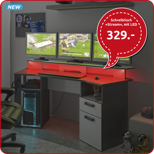 Schreibtisch «Stream», mit LED, grau/schwarz