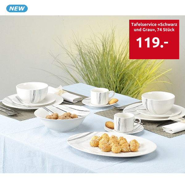 Tafelservice «Schwarz und Grau», 74 Stück